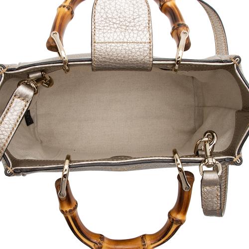 Gucci Metallic Leather Bamboo Mini Shopper Tote