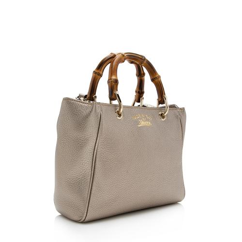 Gucci Metallic Leather Bamboo Mini Shopper Tote