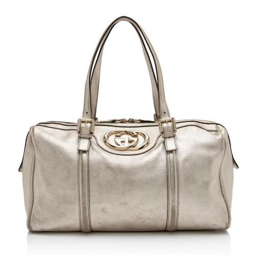 Gucci Metallic Leather Britt Medium Boston Bag