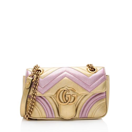 Gucci Metallic Matelasse Leather GG Marmont Mini Flap Shoulder Bag