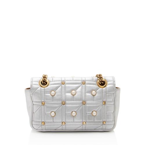 Gucci Metallic Matelasse Leather Pearl GG Marmont Mini Flap Bag - FINAL SALE