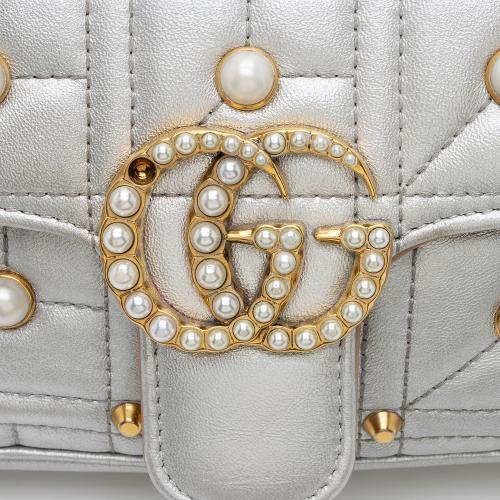 Gucci Metallic Matelasse Leather Pearl GG Marmont Mini Flap Bag - FINAL SALE