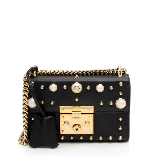 Gucci Pearl Embellished Leather Padlock Small Shoulder Bag