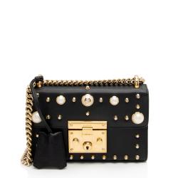 Gucci Pearl Embellished Leather Padlock Small Shoulder Bag