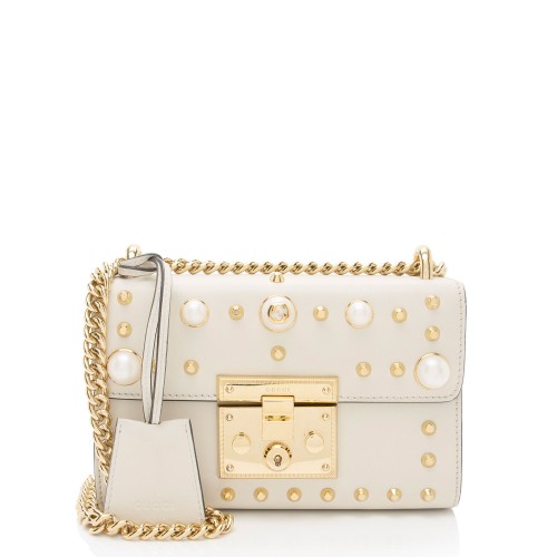 Gucci Pearl Embellished Leather Padlock Small Shoulder Bag