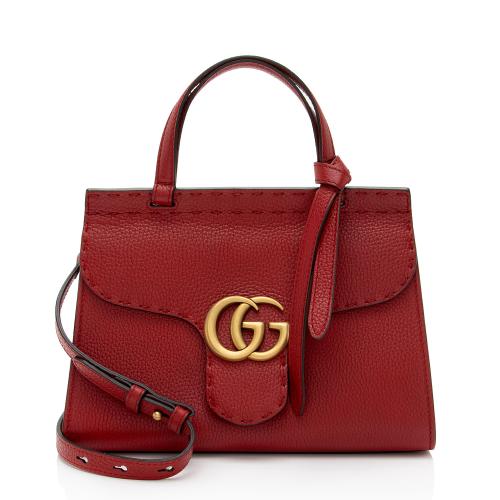 Gucci Pebbled Leather GG Marmont Mini Top Handle