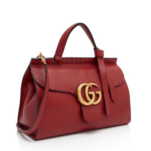 Gucci Pebbled Leather GG Marmont Top Handle