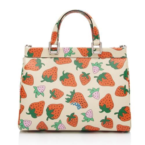 Gucci Printed Leather Strawberry Zumi Medium Tote