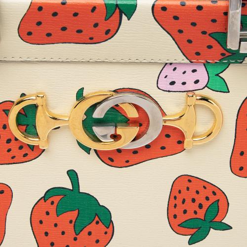 Gucci Printed Leather Strawberry Zumi Medium Tote