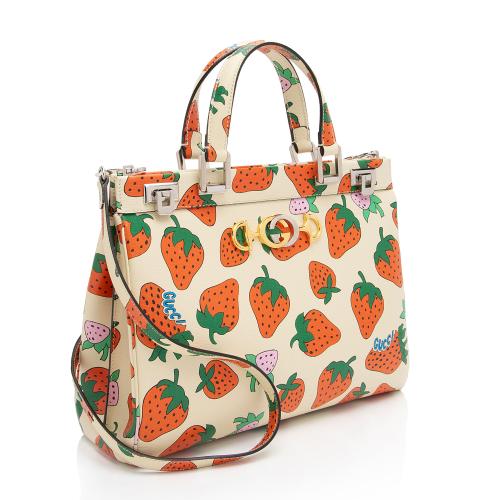 Gucci Printed Leather Strawberry Zumi Medium Tote