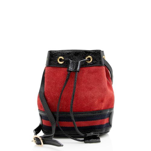 Gucci Suede Patent Leather Ophidia Mini Bucket Bag