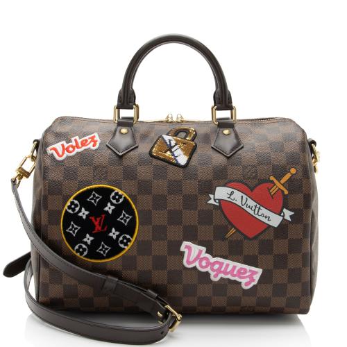 Louis Vuitton Limited Edition Damier Ebene Patches Speedy Bandouliere 30 Satchel