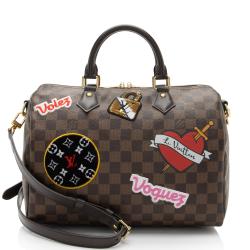 Louis Vuitton Limited Edition Damier Ebene Patches Speedy Bandouliere 30 Satchel