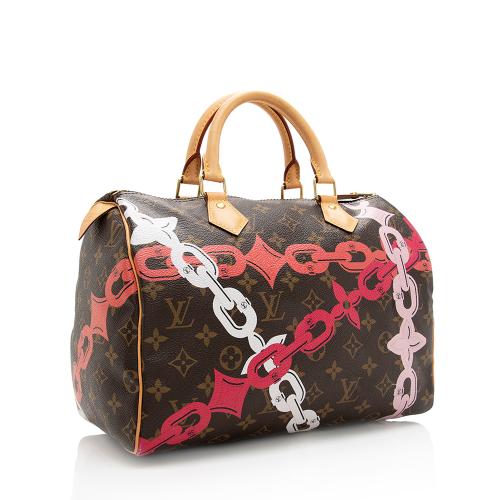 Louis Vuitton Limited Edition Monogram Canvas Chain Flower Speedy 30 Satchel