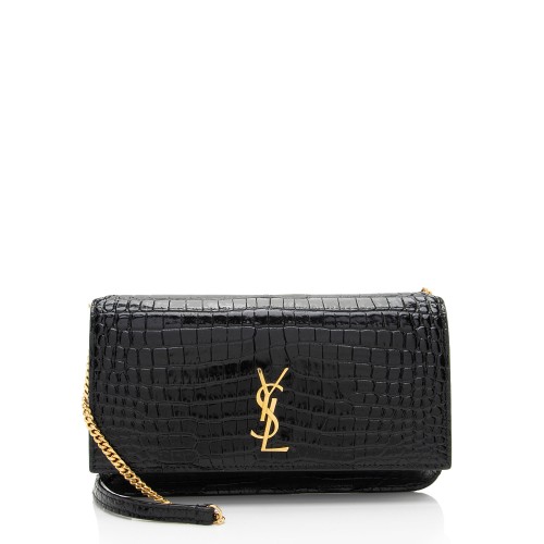 Saint Laurent Croc Embossed Monogram Phone Holder Shoulder Bag