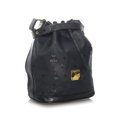 MCM Visetos Drawstring Nylon Bucket Bag