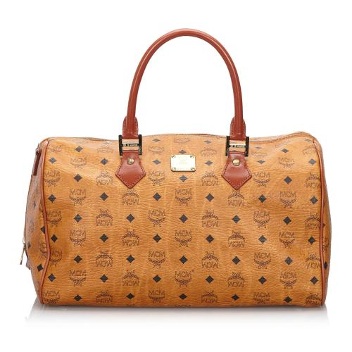 MCM Visetos Leather Boston Bag