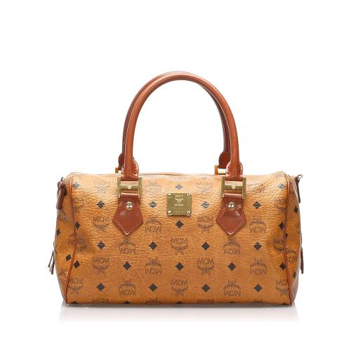 MCM Visetos Leather Boston Bag