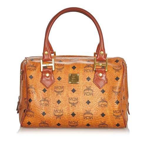 MCM Visetos Leather Boston Bag