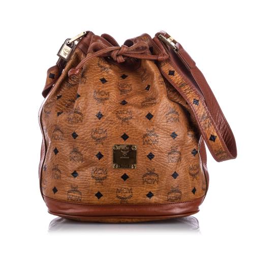 MCM Visetos Leather Drawstring Bucket Bag