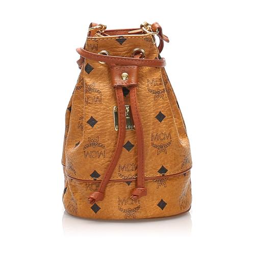 MCM Visetos Leather Drawstring Bucket Bag