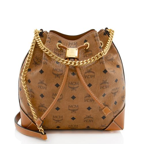 MCM Visteos Leather Klassik Drawstring Small Bucket Bag