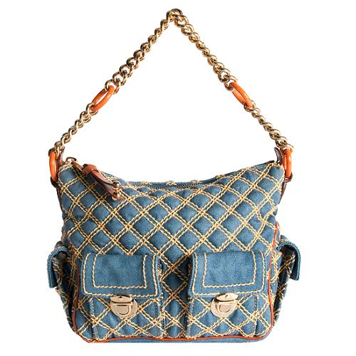 Marc Jacobs Quilted Denim Hobo Handbag 