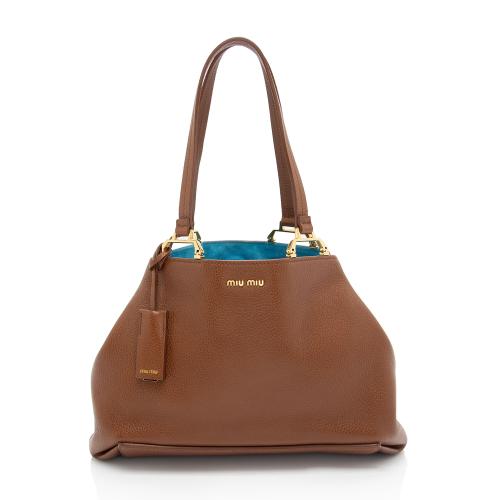 Miu Miu Leather Madras Tote