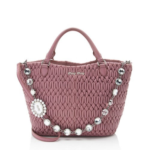 Miu Miu Matelasse Leather Crystal Chain Tote