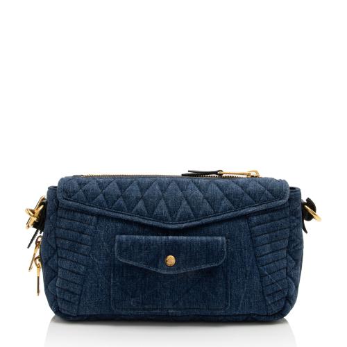 Miu Miu Quilted Denim Biker Shoulder Bag