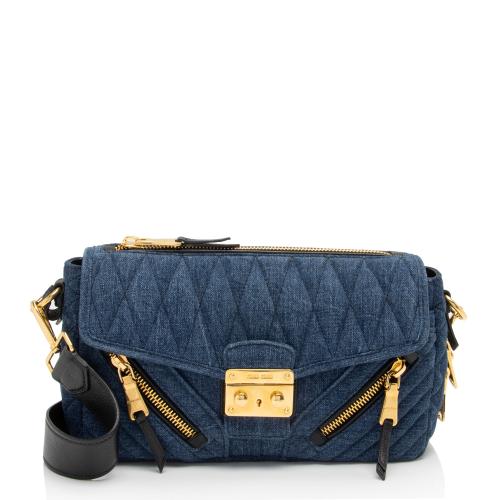 Miu Miu Quilted Denim Biker Shoulder Bag