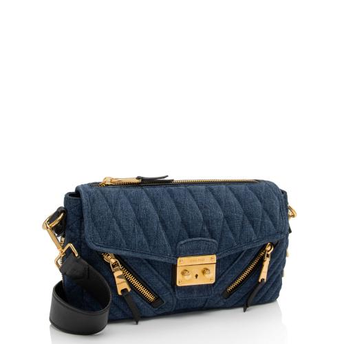 Miu Miu Quilted Denim Biker Shoulder Bag