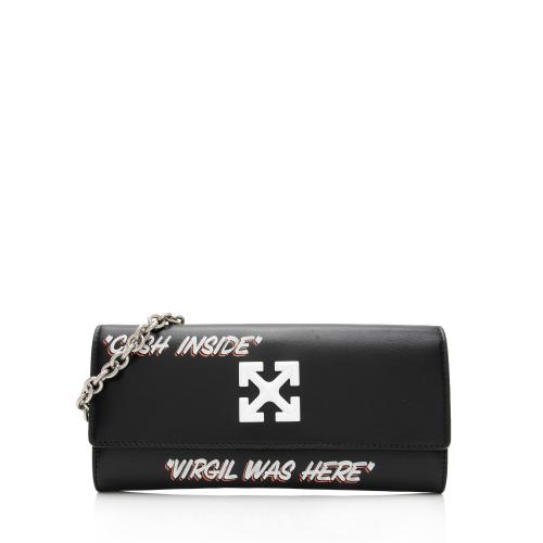 Off-White Leather Logo Jitney Wallet on Chain Bag