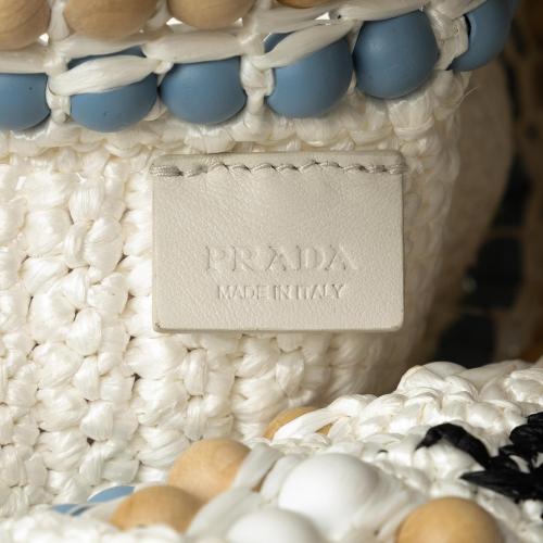 Prada Beaded Raffia Logo Tote