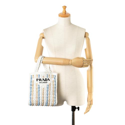 Prada Beaded Raffia Logo Tote