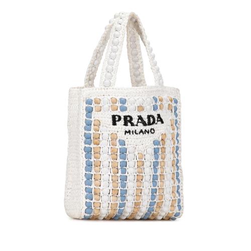 Prada Beaded Raffia Logo Tote