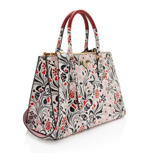 Prada Calfskin Floreale Galleria Double Zip Medium Tote