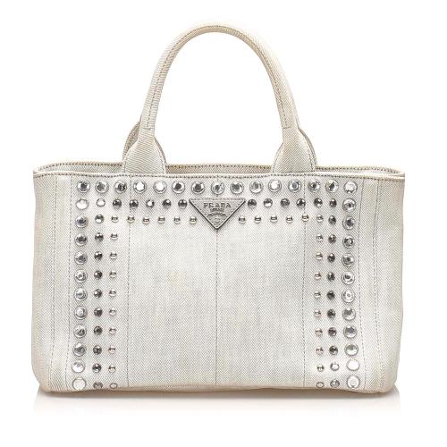 Prada Canapa Studded Denim Satchel