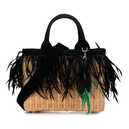 Prada Canapa Trimmed Feather Midollino Satchel