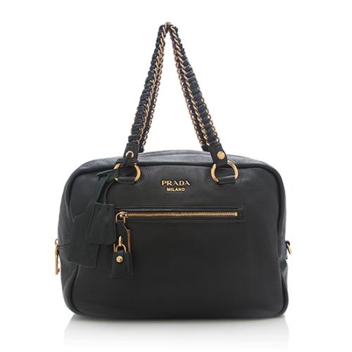 Prada Cervo Zippers Chain Bowler Bag