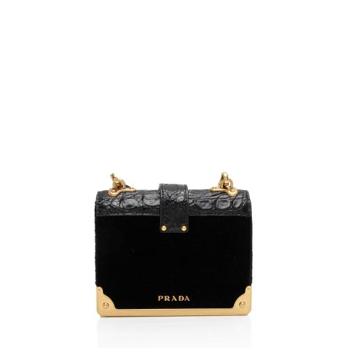 Prada Croc Embossed Calfskin Velvet Cahier Micro Crossbody