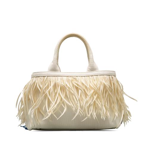 Prada Feather-Trimmed Canapa Satchel