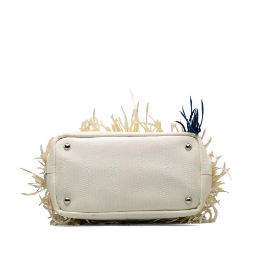 Prada Feather-Trimmed Canapa Satchel