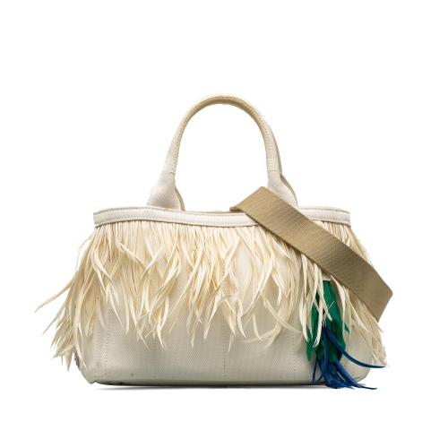 Prada Feather-Trimmed Canapa Satchel