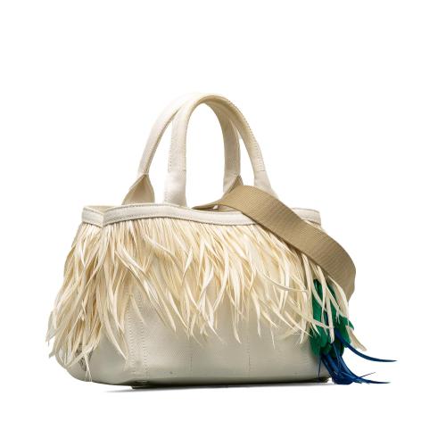 Prada Feather-Trimmed Canapa Satchel