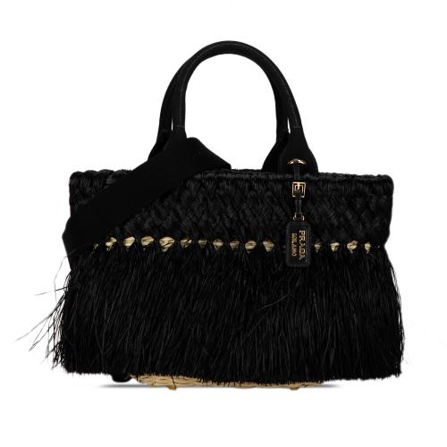 Prada Fringed Raffia Satchel