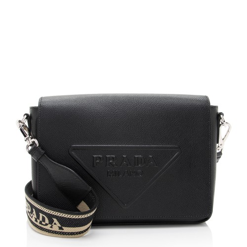 Prada Leather Triangle Logo Flap Shoulder Bag