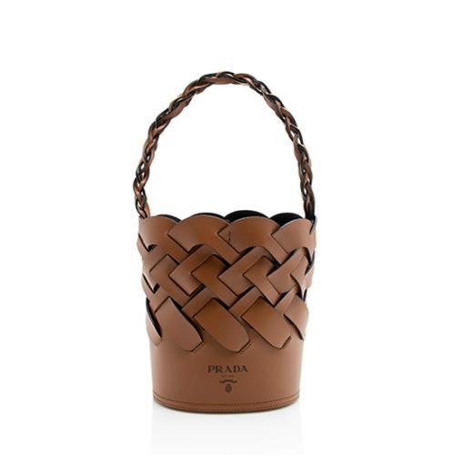 Prada Leather Woven Bucket Bag