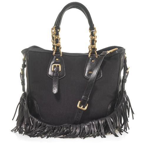 Prada Medium Jacquard Fringe Tote