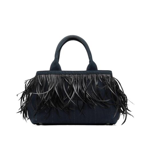 Prada Mini Canapa Convertible Canvas and Feather Tote